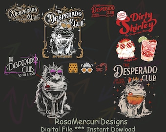 Desperado Club Cat Cocktail Png Bundle, Dirty Shirley Digital File, Funny Cat Drinking, Bundle Dungeon Crawler Carl Princess Donut Cat PNG