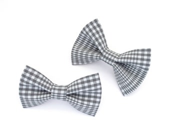 Medium Dog Bow Tie - Grey Gingham. Check Pet Accessory