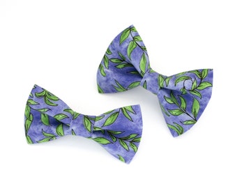 Medium Dog Bow Tie - Vines on Purple. Pet Collar Accessory