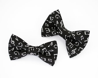 Medium Dog Bow Tie - Musical Notes - Black Pet Collar Accessory