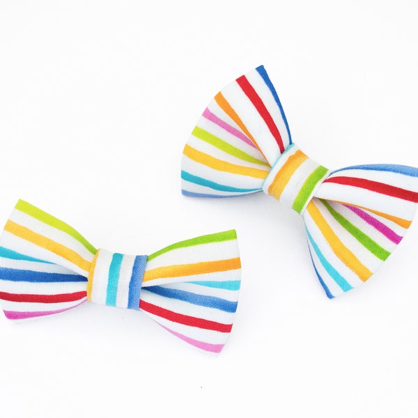 Small Dog Bow Tie - Multicolour Rainbow Stripes. Pet Collar Accessory