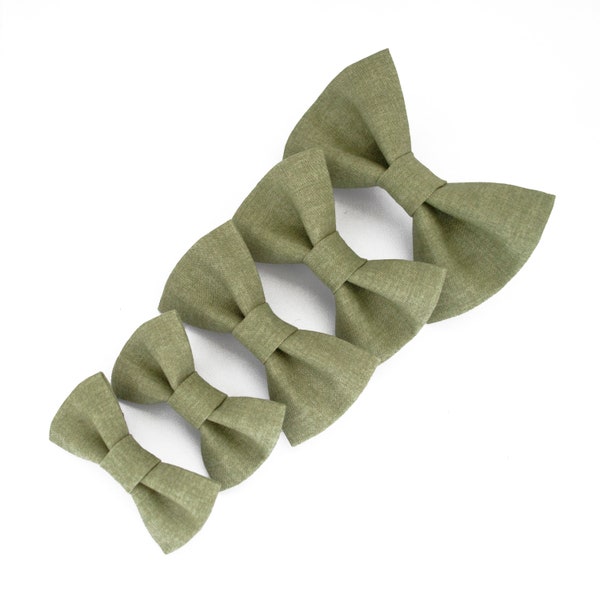 Dog Bow Tie - Suave Sage Green. Plain Linen-Look Pet Collar Bowtie