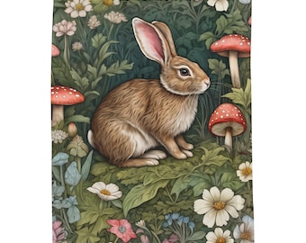 Folk Art Throw Blanket, Nordic Blanket, Bunny Woodland Animal Blanket, Scandinavian Folk Art Style Holiday Blanket, Woodland Animals