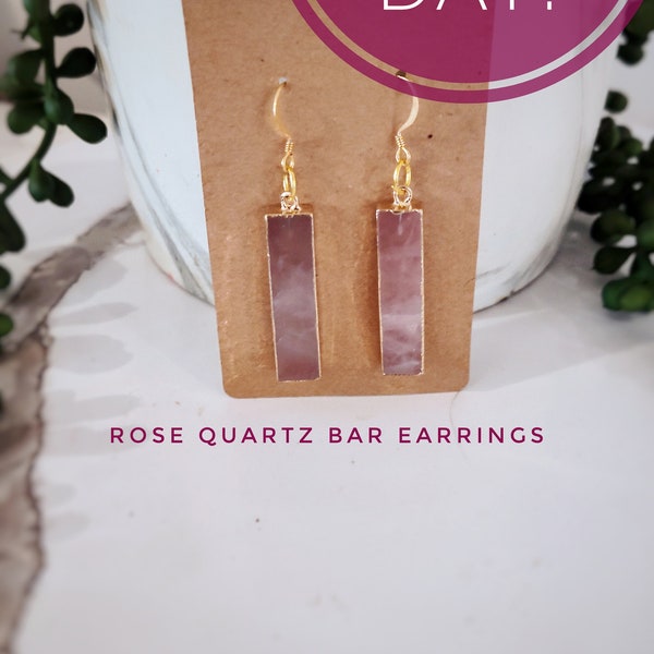 Rose Quartz Earrings, Gemstone Bar Earrings, Bridal Earrings, Healing Crystals, Crystal Earrings, Girlfriend Gift, Mom Gift, Sister Gift