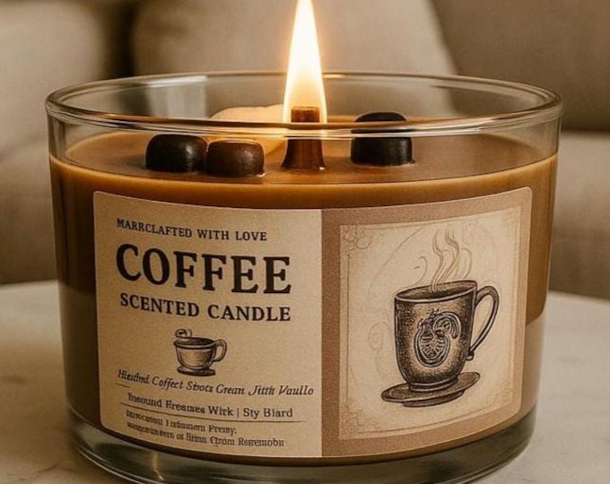 Coffee Bean Candle: 14 oz Soy Wax Candle with Wood Wick
