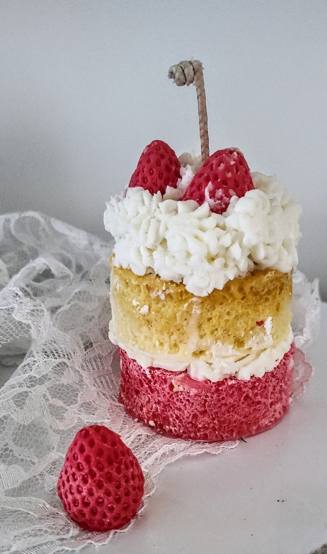 Mini Strawberry Shortcake Candle, Mini Birthday Cake Candle, Strawberry Scented Candle, Dessert