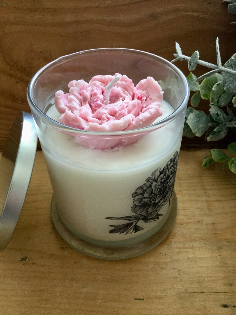 Peony Candle, Soy Candle, Floral Candle, Shabby Chic Decor, French Country, Farmhouse Style, Vegan Candle, Candle Gift, Birthday Gift image 4