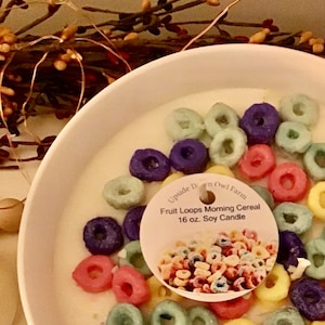 Fruit Loops Cereal Candle with Spoon, Morning Cereal, Food Candle, Valentines Gift, Gift for Mom, Gift for Her, Cereal Candle