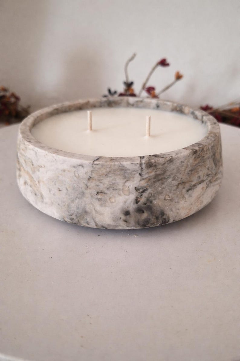 Marbled Jesmonite Bowl Candle, 8 oz Soy Candle, Black Brown Swirl Bowl, 2 Wick Handmade Candle, Modern Neutral Home Decor, Mothers Day Gift Bild 3