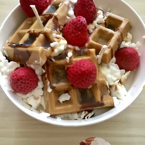 NEW! Strawberry Waffles, 20 oz., Strawberry Waffle Candle, Handmade Soy Candle, Food Candle, Dessert Candle, Bakery Candle
