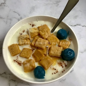 Cinnamon Crunch Cereal Candle with Spoon,  Cereal Candle, Cereal Bowl Candle with Blueberries or Fruit of Choice, 3 Wick Candle, 20oz, 10oz