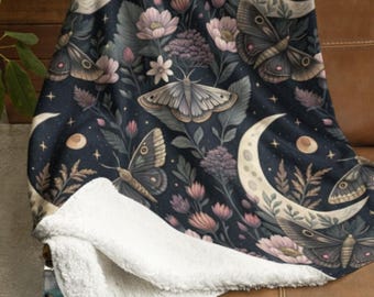 Magical Sliver Moon & Moth Blanket, Plush Blanket