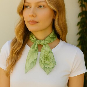 Green Peony Floral Scarf, Lightweight Shawl, Green and Cream Colored Wrap, Women's Fashion Accessory, Elegant Scarves image 5