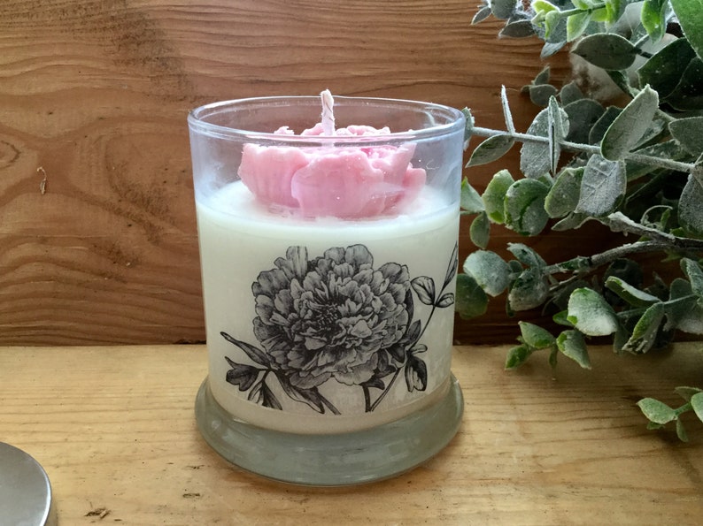 Peony Candle, Soy Candle, Floral Candle, Shabby Chic Decor, French Country, Farmhouse Style, Vegan Candle, Candle Gift, Birthday Gift image 8