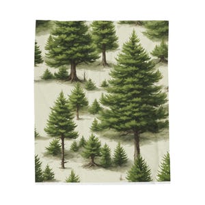 May include: A seamless pattern featuring a repeating design of green pine trees on a white background.