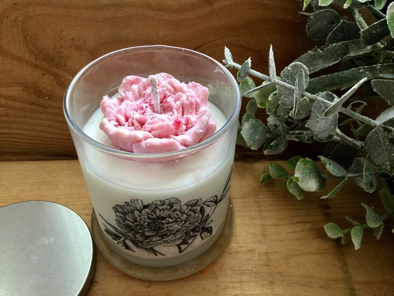 Peony Candle, Soy Candle, Floral Candle, Shabby Chic Decor, French Country, Farmhouse Style, Vegan Candle, Candle Gift, Birthday Gift image 6