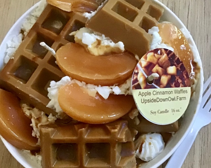 NEW! Apple Cinnamon Waffles, 20 oz., 10 oz., Apple Waffle Candle, Handmade Soy Candle, Food Candle, Dessert Candle, Bakery Candle, Birthday