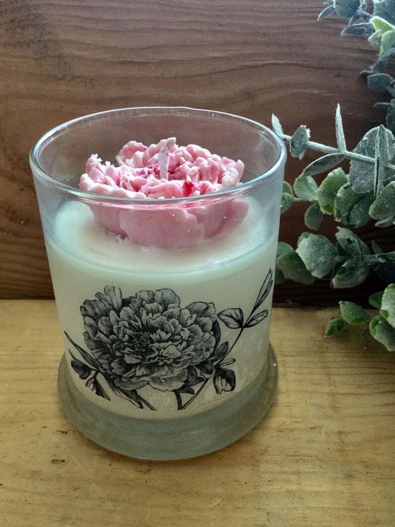 Peony Candle, Soy Candle, Floral Candle, Shabby Chic Decor, French Country, Farmhouse Style, Vegan Candle, Candle Gift, Birthday Gift image 2