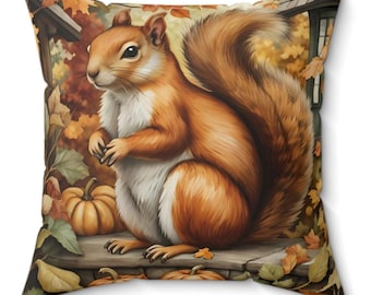 Squirrel Pillow: William Morris Inspired Autumn Cottagecore Throw