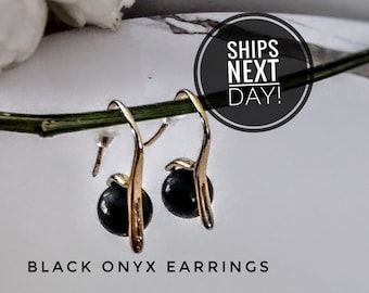 Black Onyx Earrings, Black Onyx Minimalist Earrings, Minimalist Earrings, Gift for Mom, Spring Sale