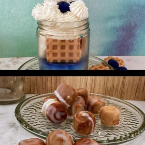 BUNDLES- NEW - Blueberry Waffle Whipped Candle PLUS Cinnamon Bun Wax Melts, Natural Soy Candle, Blueberry Scented Candle, Cinnamon Rolls