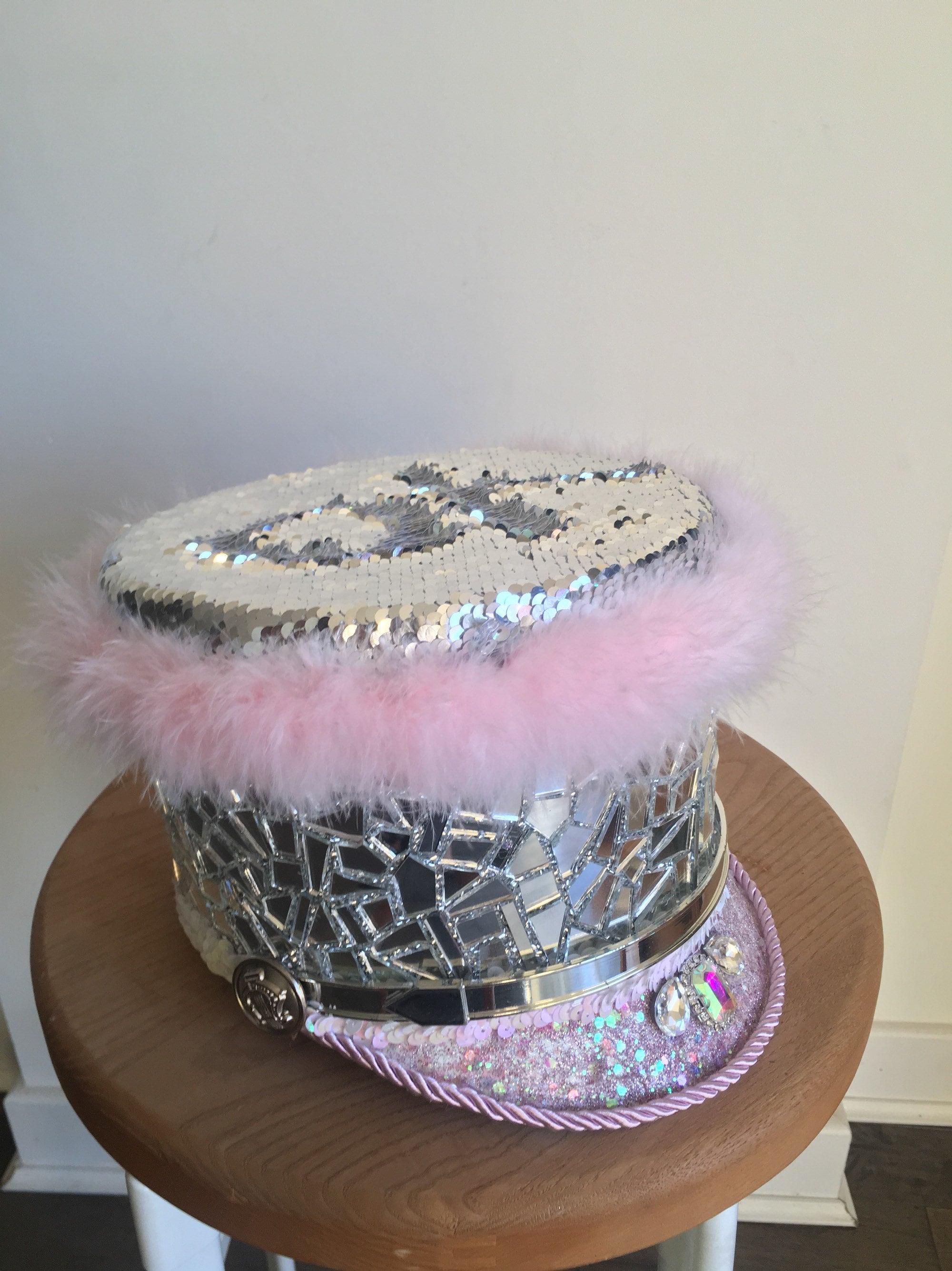 Festival hat marching band hat silver and pink festival size Etsy