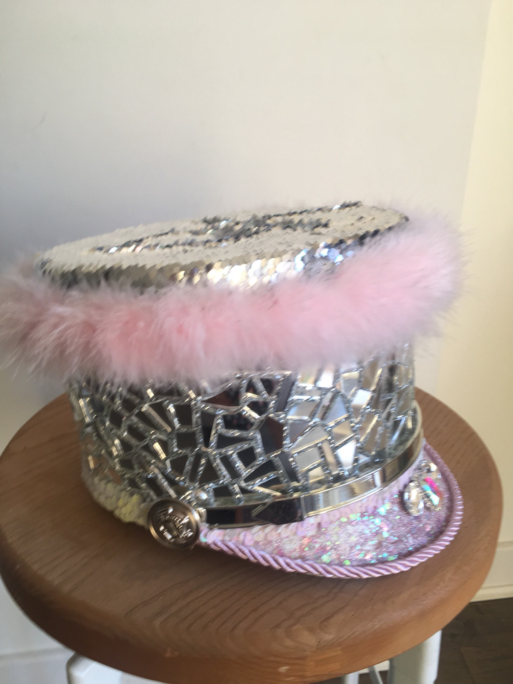 Festival hat marching band hat silver and pink festival size Etsy