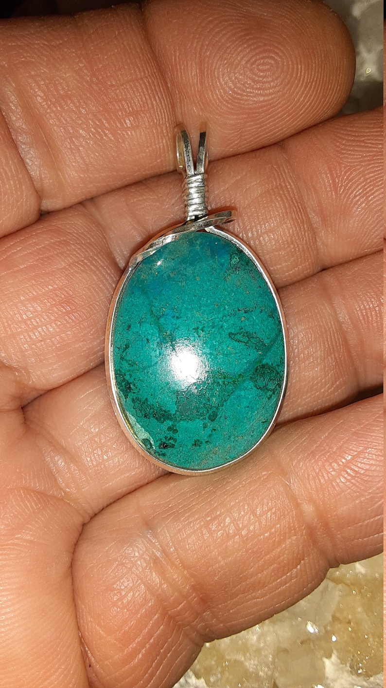 Chrysocolla Cabochon set in Argentum Silver