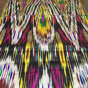 Silk ikat hand woven fabric by the yard, vintage from 1970s, width 68 cm / 26.8 inch, length  1 meter / 1.1 yards