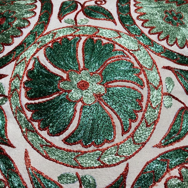 Suzani pillow cover in pistachio green, 16.9 x 17.3 inch / 43 x 44 cm
