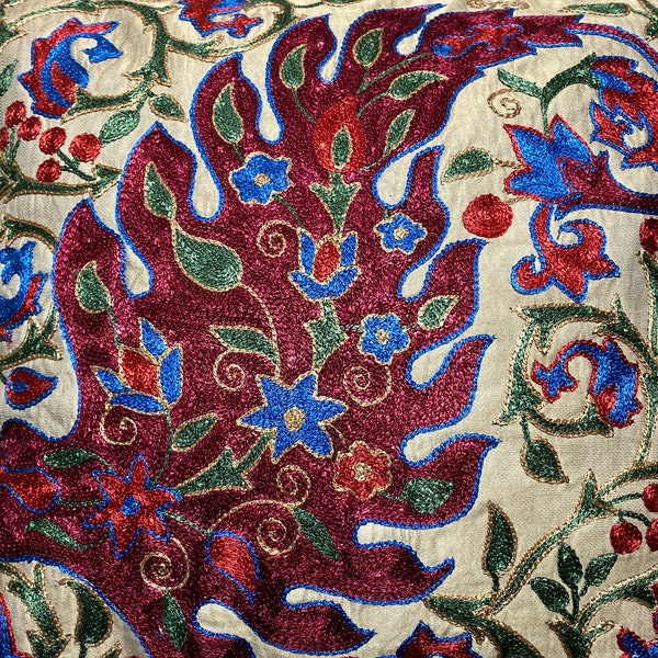 Suzani silk antique pillow cover, 18.1 x 19.7 inch / 46 x 50 cm