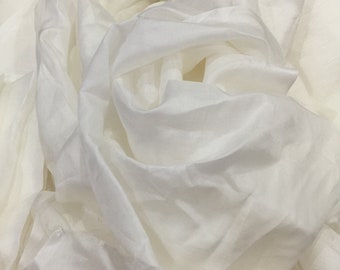 Margilan Silk White Gauze Scrim Craft Fabric Pure Natural 100% Silk for Scarf, Felting Nunofelting