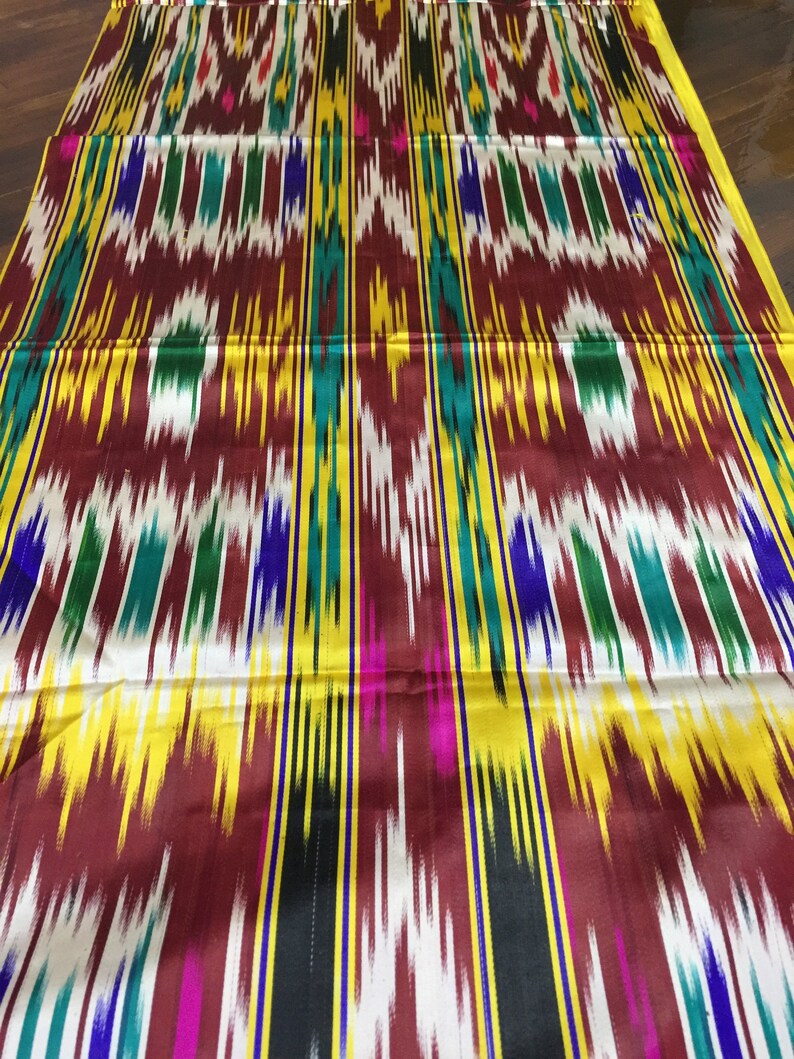 Ikat raw silk fabric by the yard Uzbekistan vintage hand Etsy