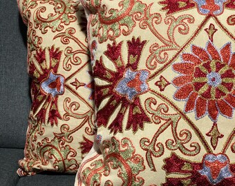 Lot De 2 Housses De Coussin Suzani - Inde/Ouzbékistan - Fait Main - Multicolore
