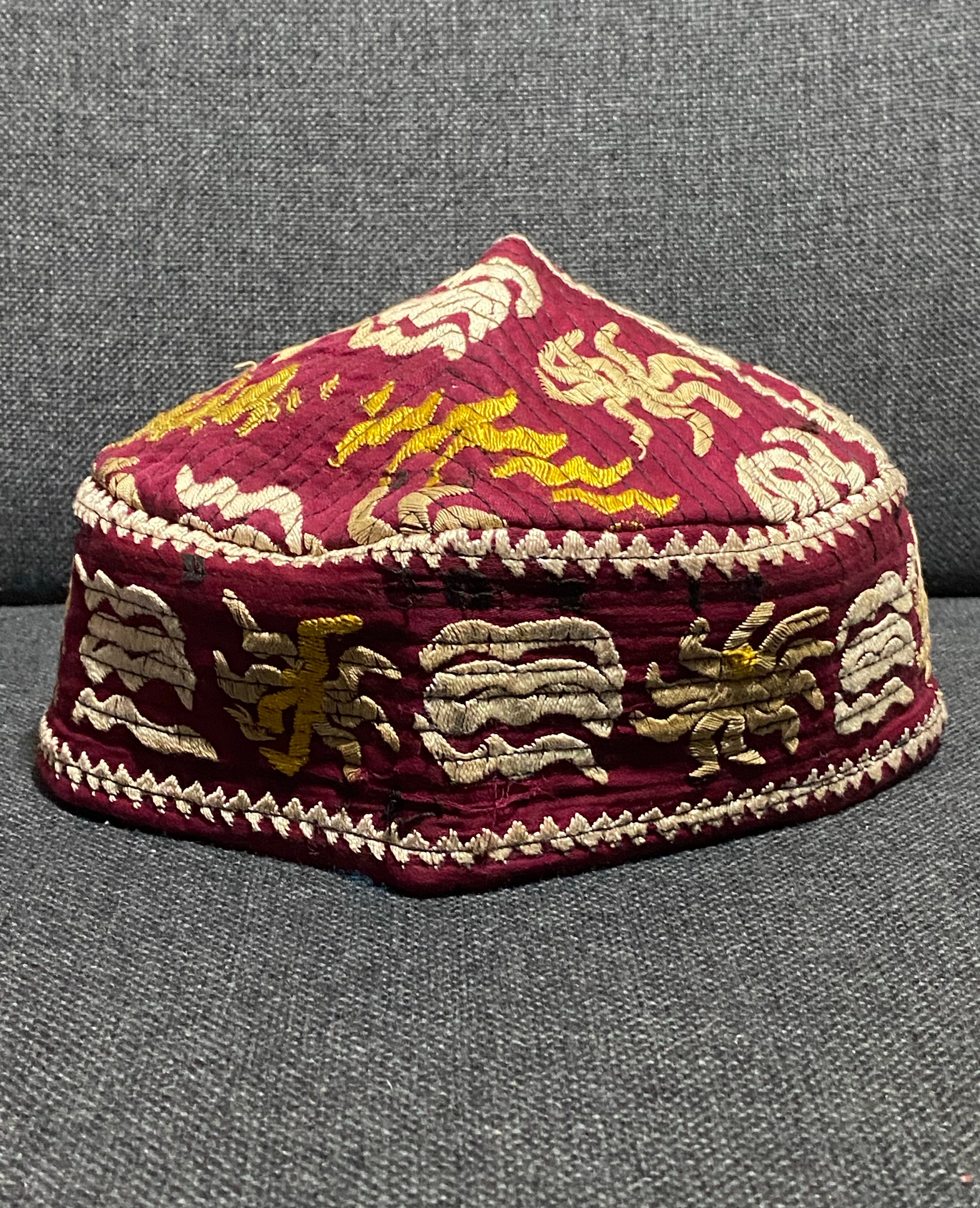 uzbek-kufi-hat-made-of-vintage-fabric-and-hand-embroidered-in-2-sizes