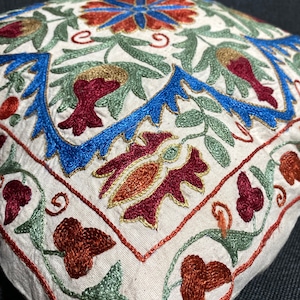 Suzani cushion cover - Central Asian pillow case,  41 x 43 cm / 16.1 x 16.9 inch