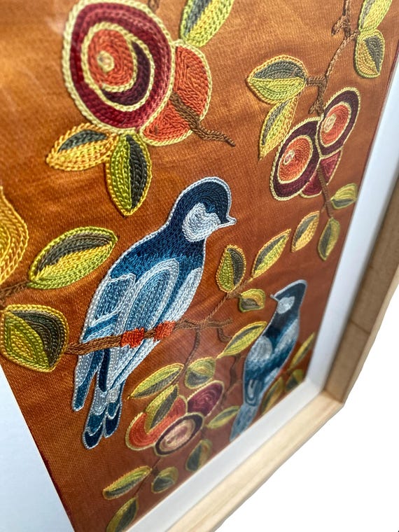 Uzbeki Suzani Fragment of Birds & Flowers made into a Pillow Uzbeki Suzani Fragment of Birds & Flowers made into a Pillow
