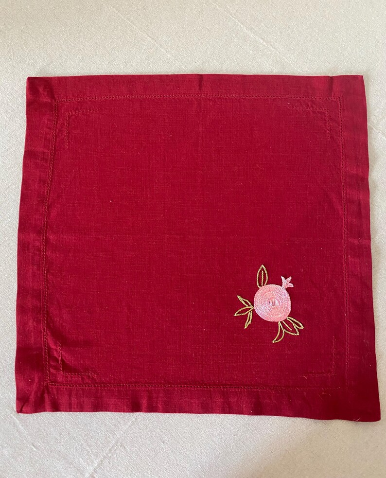 Red Hand Embroidered Pomegranate Linen Napkins for Dining Table Etsy UK