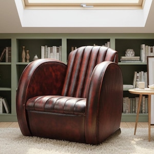 Handmade Art Deco Aviator Leather Armchair - French Style