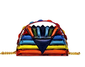 Leather Designer Bag "Sphinx Rainbow" Unique Multicoloured Luxury Pochette Harleq Handmade in Italy