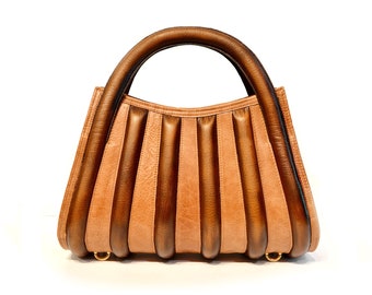 Luxury Leather Handbag Harleq "The Spine" Design Brown Leathers, Totally HandMade in Italy
