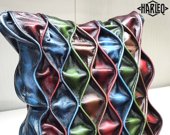 Handmade Embossed Leather Pillow: Italian Decorative Cushion