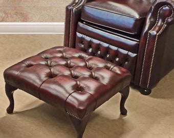 Chesterfield Queen Anne Footstool Italian Premium Quality Leathers Traditional Manufacturing