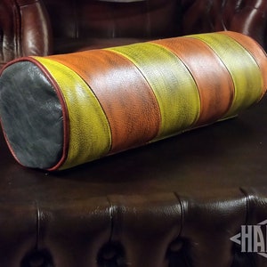 Unique Bolster Tube Pipe Real Leather Pillows Neck  Support, Office pillow Totally HandMade in Italy Patchwork Cushions Bespoke Colours