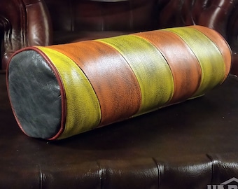 Unique Bolster Tube Pipe Real Leather Pillows Neck  Support, Office pillow Totally HandMade in Italy Patchwork Cushions Bespoke Colours