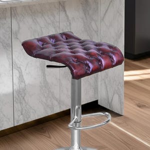 Bar Stool Chesterfield Luxuruy Leather : Adjustable Height, Black or Chromed Steel Frame