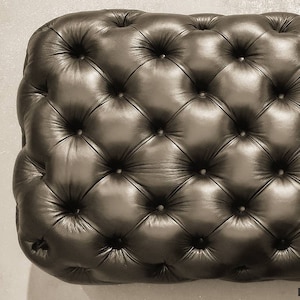 Modern original Chesterfield Leather Stool Ottoman Buttoned Table HandMade in Italy Single Colour or Patchwork Leathers made bespoke