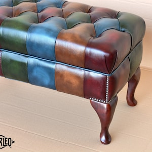 Chesterfield bench, bedroom bench, bedside bench, Ottoman Stool Queen Anne Italian Premium Leathers High Quality Manufacturing