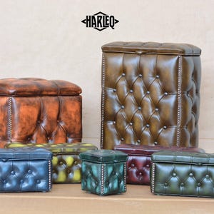 Chesterfield Leather Footstool Ottoman Open Lid box HandMade in England and Italy Patchwork Leathers image 5