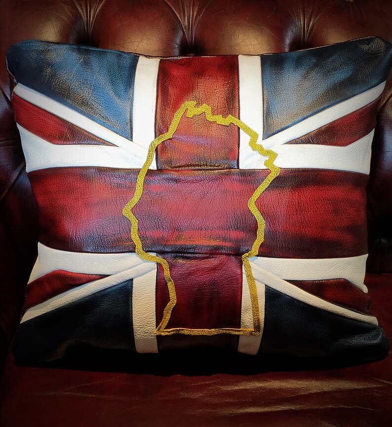 QUEEN Commemorial Union Jack Flag Leather Cushions UK Handmade Etsy